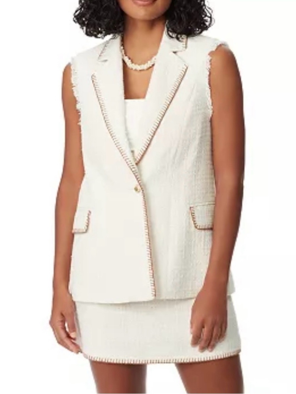 Sam Edelman Frankie fringe-trimmed blazer vest front button stitching Size XS
